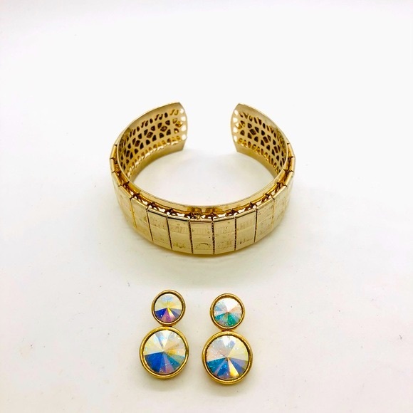 Vintage Aurora Borealis Rivoli Earrings & Retro Bracelet - Picture 4 of 12